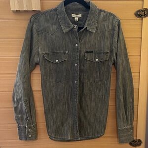 Calvin Klein Washed Gray Denim Western Button-Down Shirt